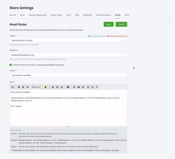 BTCPay Server Email Webhooks